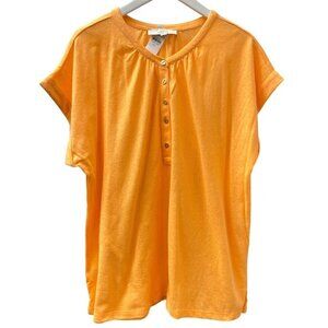 LOFT Ann Taylor Henley Top Size XXL Orange Cuff Short Sleeve Womens Tee NWT